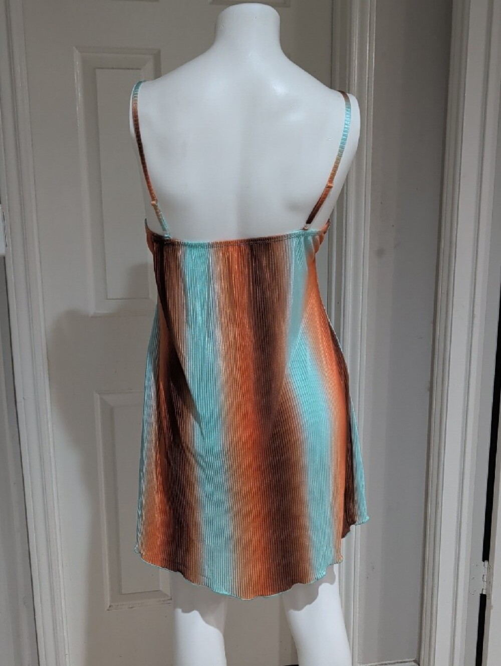Y2K No Boundaries Aqua and Copper Striped Satin Textured Slip Dress Women's S - Picture 6 of 10
